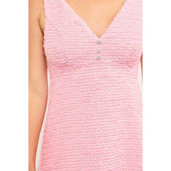 NEW MUSTARD SEED deep v neck tweed sleeveless dress in rose pink - Picture 4 of 5